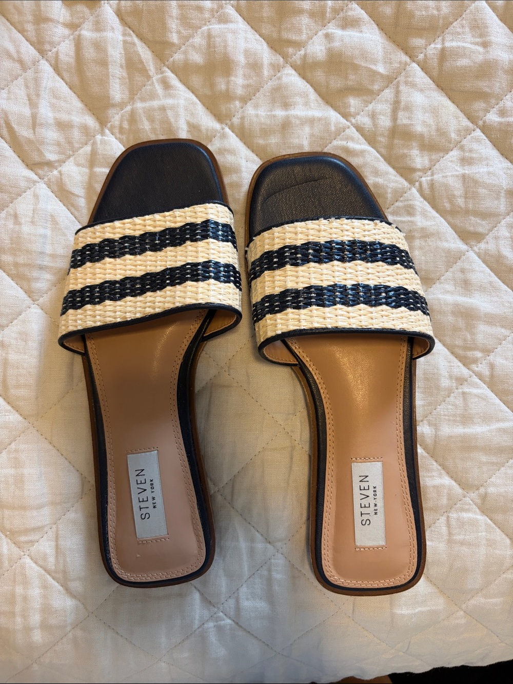 Seven7 Black and White Woven Slide Mules
